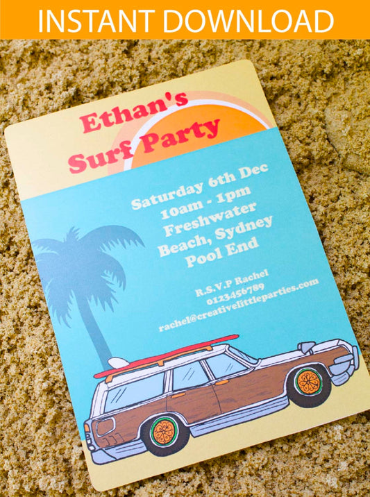 Surf Party Invitation - Beach Party Luau Party - Printable Invite - INSTANT DOWNLOAD