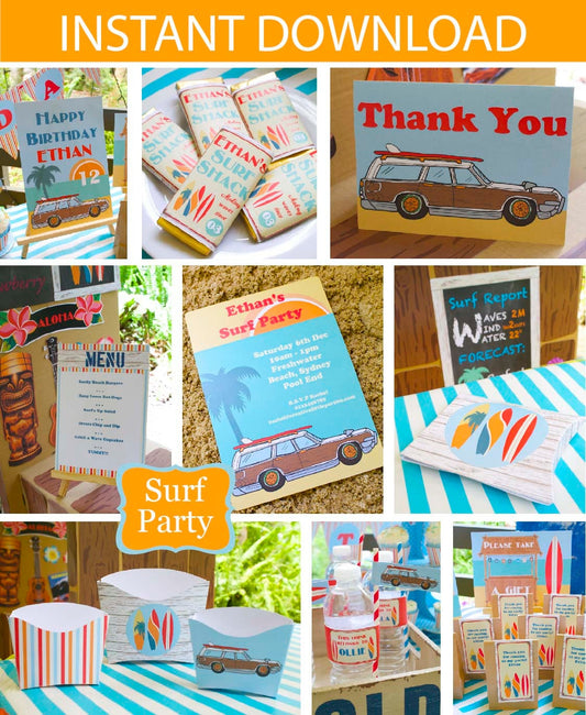 Surf Party - Surf Birthday Party - Printable Kit - INSTANT DOWNLOAD Beach party Luau Party